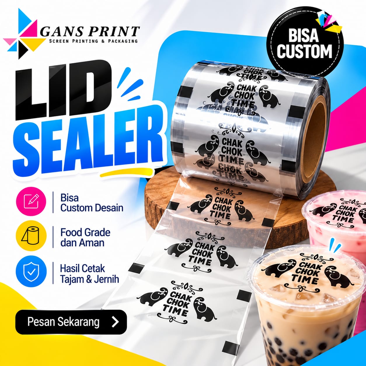 Lid Sealer Cup Ø3000 Polos & Cetak Sablon Custom